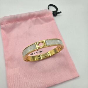 Kate Spade Gold-Tone Bangle Bracelet Mother Of Pearl Inlay Punch Spade